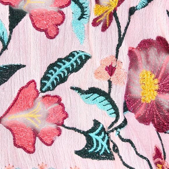 Ruff Hewn Blouse Shirt Floral Embroidered Sheer Pink Tassel Tie Womens XL - Picture 4 of 11